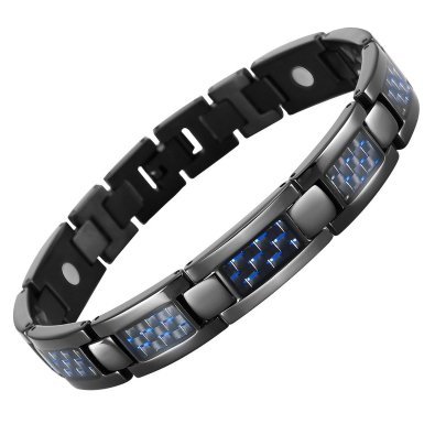 Starista Mens Black Titanium 4 Element Magnetic Bracelet Carbon Fiber Inlay in Classy Giftbox