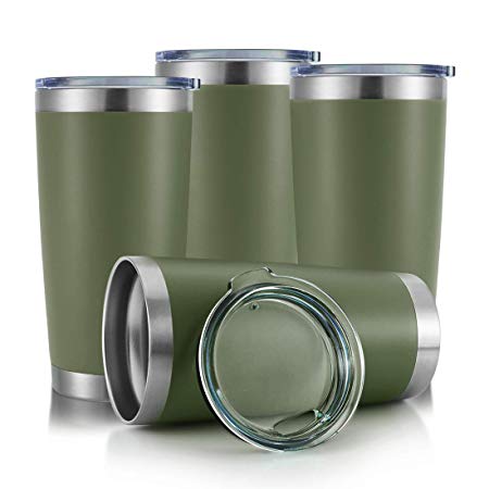 DOMICARE 20oz Stainless Steel Tumbler with Lid, Double Wall Vacuum Insulated Travel Mug, Powder Coated Coffee Cup, ArmyGreen, 4 Pack