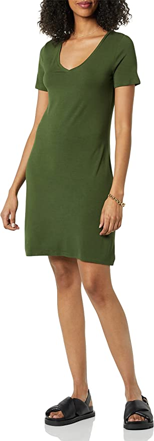 Daily Ritual Women's Jersey Short-Sleeve V-Neck T-Shirt Dress