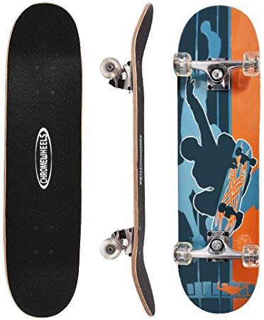 ChromeWheels 31 inch Skateboard Complete Longboard Double Kick Skate Board Cruiser 8 Layer Maple Deck for Extreme Sports and Outdoors