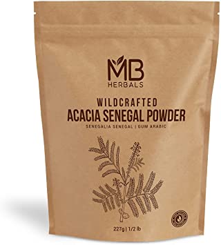 MB Herbals Acacia Gum Powder 227 Gram (8 oz / 1/2 lb) | Wildcrafted Acacia Senegal Powder | Acacia Fiber Powder | Gum Arabic Powder | Plant Based Edible Gum Powder | Origin: Senegal