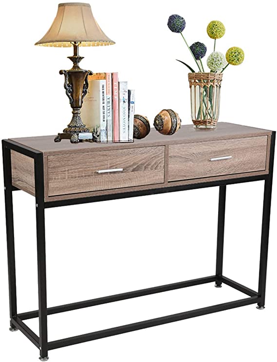 Dpoticus Entryway Console Table Accent Table Hallway Foyer Long Sofa Table,Metal Frame,Oak and Black