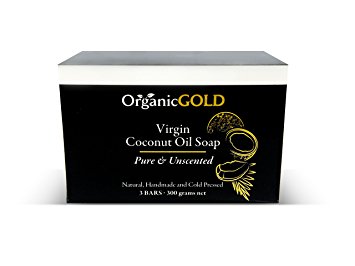 Organic Coconut Oil Soap PURE AND UNSCENTED Is the Best Natural Antibacterial Antifungal Cleanser and Deep Moisturizer for Sensitive Skin – Face and Body (PACK OF 3)