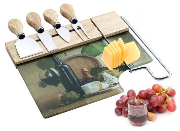 Decodyne Deluxe Cheese Board Cutting Set with 4 Cheese Knives Plus a Board with an Integrated Slicer - Professional Quality - Beautiful Design