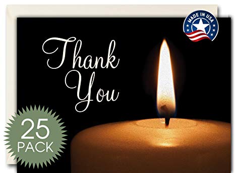 Religious Funeral Thank You Cards - Bereavement Sympathy Acknowledgement - WITH ENVELOPES, Bulk Pack of 25