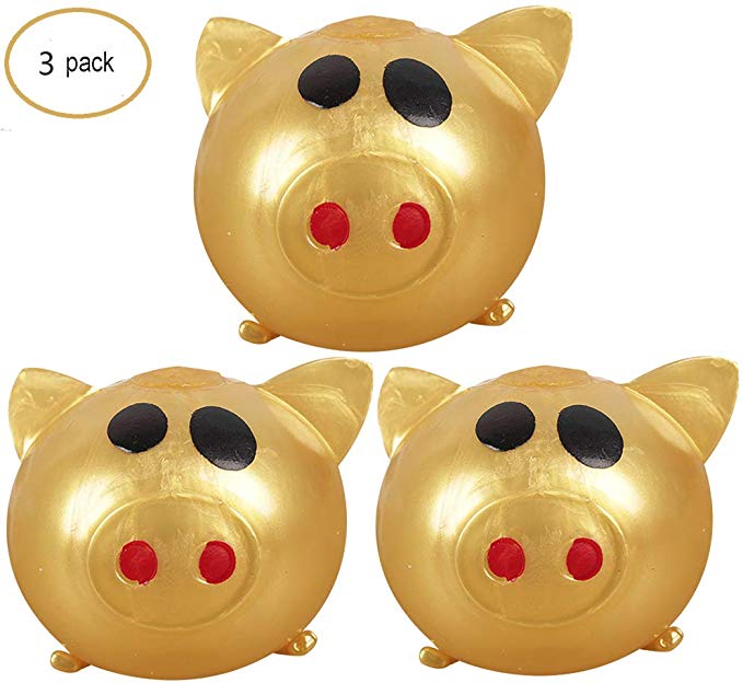 Babyyon Anti-Stress Decompression Splat Ball Vent Toy None Smash Golden Styles Pig Head Decompression Whole Venting Toys Outdoor Balls Gift for Kids(3 Pack)