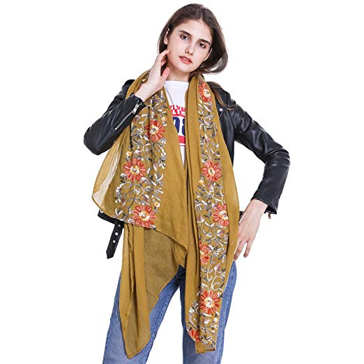 Women Flower Scarf Spring Shawl ,RiscaWin Colorful Lightweight Embroidered Flower Scarves Fashion Shawls