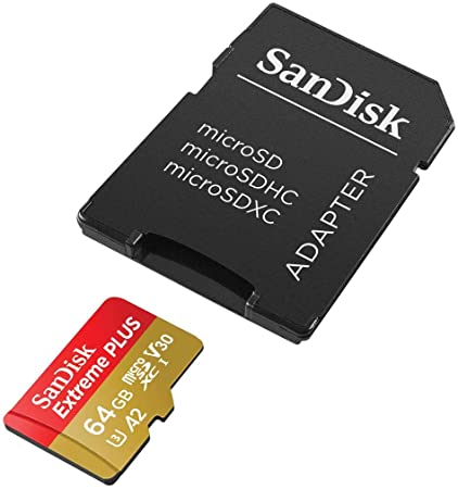 SanDisk Extreme Plus microSDXC UHS-I Card with Adapter, 64GB, SDSQXBZ-064G-ANCMA