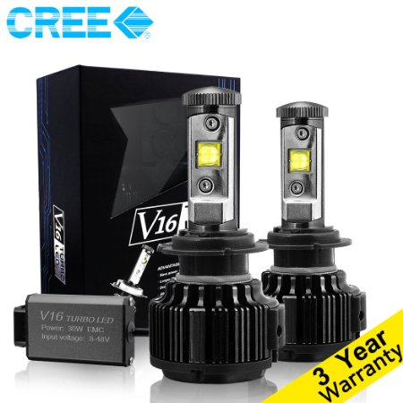 CougarMotor LED Headlight Bulbs All-in-One Conversion Kit - H7 -7,200Lm 60W 6000K Cool White CREE - 3 Year Warranty