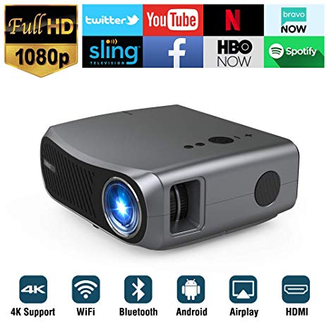 New Full HD 1080P Wireless WiFi Bluetooth Video Projectors 1920X1080 Native Resolution Support 4K 5000 Lumen LED LCD Home Theater Office Business Church Projector with HDMI USB VGA AV Audio Out