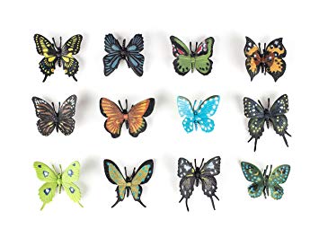 1 Dozen 2.25" Realistic Vinyl Butterflies By Hands On Learning - Plastic Butterflies Mini Toy Figures - Fun Toys For Children, Birthday Party Favors, Classroom Educational Figures