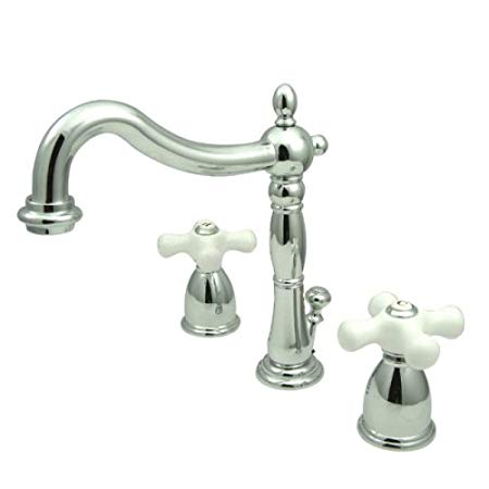 Kingston Brass KB1971PX Heritage Widespread Lavatory Faucet with Porcelain Cross Handle, Polished Chrome