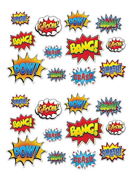 Beistle 59902 24 Piece Hero Action Sign Cutouts, 6" to 12.5", Multicolor