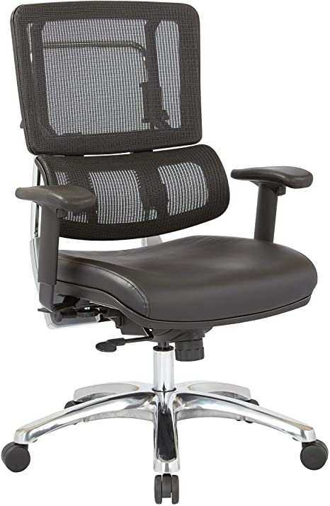 Office Star Vertical Black Mesh Back Managers Chair with Polished Aluminum Base