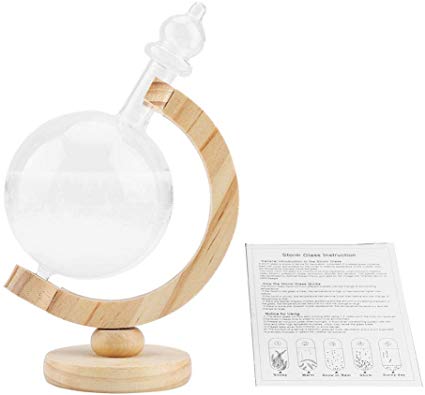 Fdit Storm Glass Weather Stations Creative Globe-Shaped Decorative Weather Predictor Glass Cloud Storm Crystal Weather Forecast Bottle with Beautiful Wood Frame