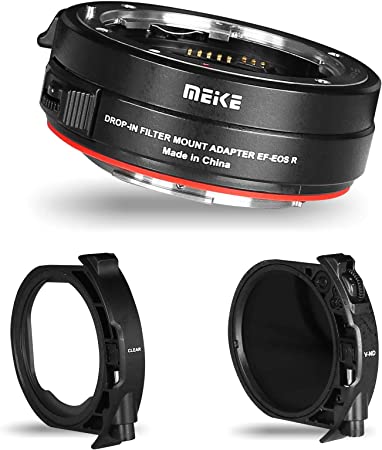 Meike MK-EFTR-C VND Metal Auto-Focus Mount Lens Adapter with Drop-in Variable ND and UV Filters Converter for Canon EF/EF-S Lenses to Canon EOS R and EOS RP R5 R5C R6 R7 R10 Cameras