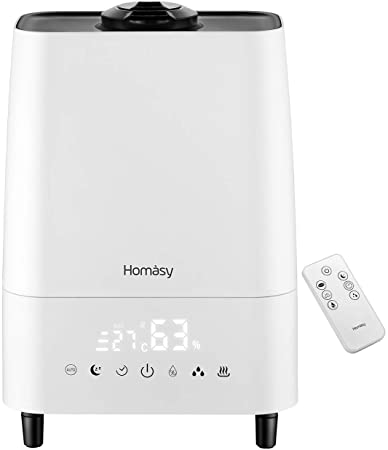 Homasy Advanced 5.5L Cool Mist Humidifier with Warm Mist& Essential Oil Diffuser, Ultrasonic Humidifiers for Bedroom with LED Display, Touch Control, Upgraed Remote Control and Preset Humidity, White