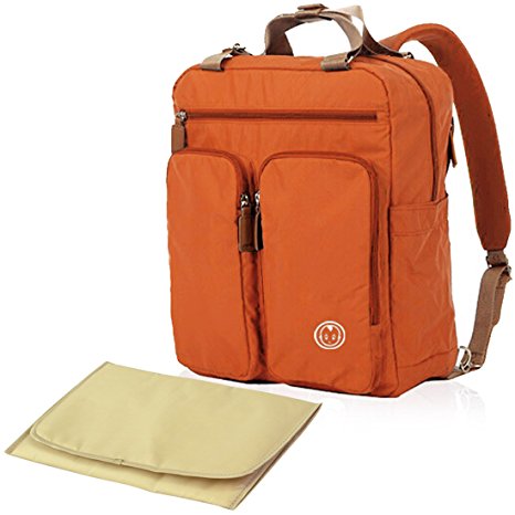 KF Baby MAS Travel Backpack Diaper Bag, Orange   Changing Pad Value Combo Set
