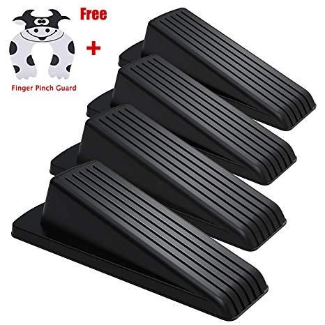 Eoney Door Stopper, Heavy Duty Rubber Door Stops Wedge with Finger Pinch Guard - Multi Surface, Non Scratching Slip Resistant Design- Gaps up to 1.2 Inches (Black 4 1Pack)