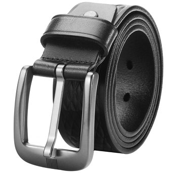 Lecxci Men's Trinity 1 1/2" Wide Real Leather Waist Belt with Nickel Single-prong Buckle