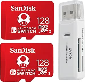 (2 Pack) SanDisk 128GB MicroSD Nintendo Switch Micro SDXC Memory Card for Switch & Switch Lite Bundle with (1) GoRAM Card Reader