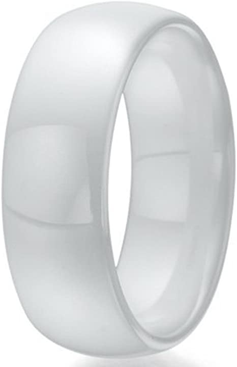 8mm Black White Ceramic Ring Plain Wedding Band