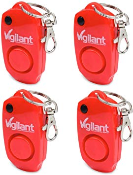 Vigilant 130dB Personal Alarm - Backup Whistle - Button Activated with Hidden Off Button - Bag Key Chain Clip - Batteries Included, Red, 4 Pack (PPS-23R)