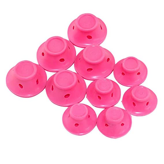 TOOGOO 10pcs/t Soft Rubber Magic Hair Care Rollers Silicone Hair Curler No Heat Hair Styling Tool Pink