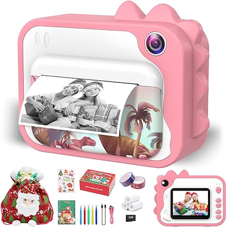 USHINING Print Camera for Kids 12MP Digital Camera for Kids Aged 3-12 Ink Free Printing Video Camera for Kids 1080P 2.4 Inch Screen with 32GB SD Card,Color Pens,Print Papers (Pink)