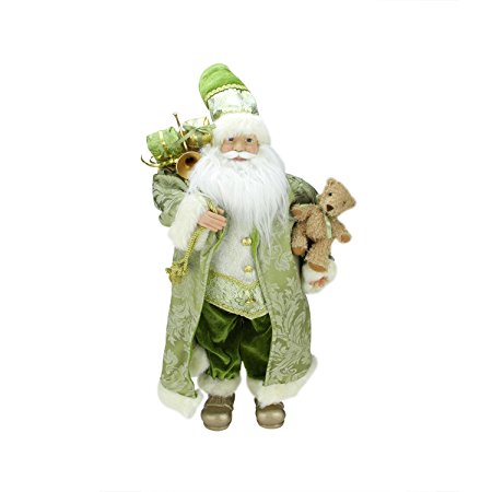 Northlight 24" St. Patrick's Irish Standing Santa Claus Christmas Figure with Teddy Bear and Gift Bag