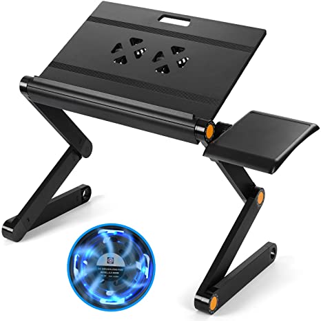 HUANUO Adjustable Laptop Stand - Foldable Laptop Table Stand with 2 CPU Cooling Fans & Detachable Mouse Pad, Portable Laptop Riser, Ergonomic Computer Stand as Standing & Sitting Desk