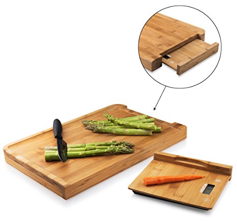 Gourmia GKS9140L Cutting Board Digital Scale Bamboo Food Prep Board With Removable Bamboo Kitchen Scale 17.5” x 12.0” x 1.5” Great for Cheese, Charcuterie & Veggie Prep