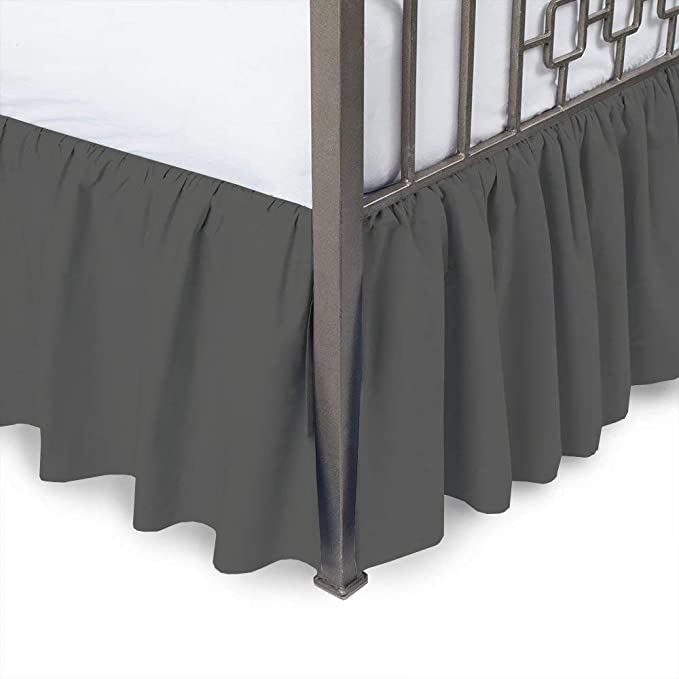 Ruffled Bed Skirt with Split Corners - 30 Inch Drop Poly Cotton/Microfiber Bedskirt with Platform Three Sided Coverage - Full XL, Dark Grey