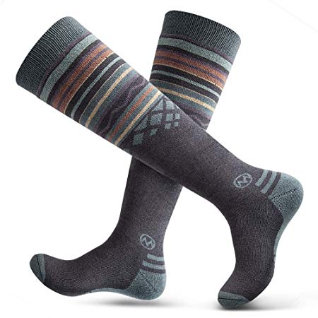 OutdoorMaster Adult Ski Socks (2-Pack) - Merino Wool Breathable Blend, Warm and Comfortable Over The Calf (OTC) Design with Non-Slip Cuff - for Men & Women