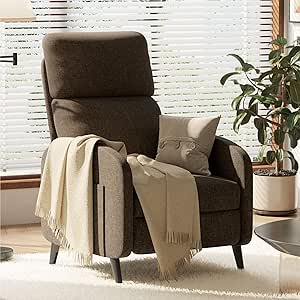 FLEXISPOT XC2 Recliner Chair for Adults, Fabric Small Recliner Home Theater Seating, Modern Reclining Chair, Adjustable Single Sofa Reading Chair with Extended Footrest for Living Room, Brown