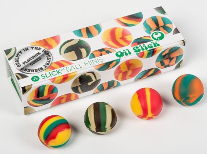 Set Of 4 Slick Ball Non-Stick Minis From Oil Slick Concentrate comes with Container