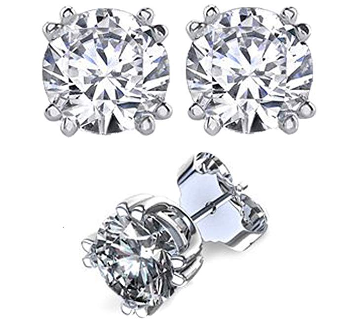 .925 Sterling Silver Cubic Zirconia Double Prong Setting Stud Earrings