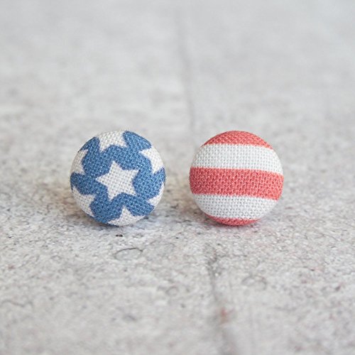 USA Flag Fabric Button Earrings