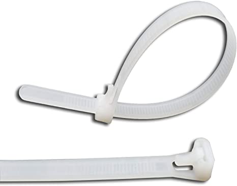 Superun 8 inch releasable cable tie, 50 lbs tensile strength (Reusable zip tie) pack of 100 white