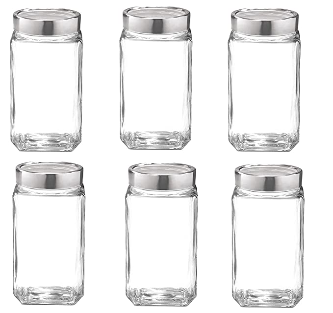 Treo By Milton Cube Storage Glass Jar, Set of 6, 1000 ml Each, Transparent | BPA Free | Storage Jar | Kitchen Organizer | Air Tight | Modular | Multipurpose Jar