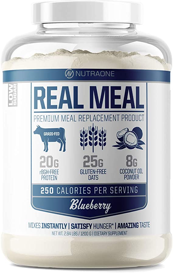 Real Meal by NutraOne - Lean Meal Replacement Powder for Weight Loss & Diet | Including Grass-Fed Whey, Coconut Oil and Organic Oats.* (Blueberry – 2.6 lbs.)