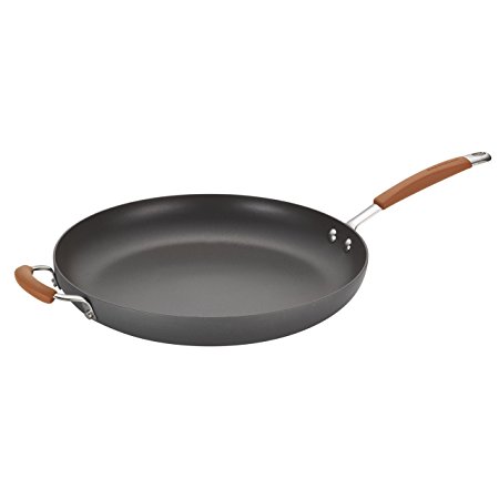 Rachael Ray Cucina Hard-Anodized Nonstick Skillet with Helper Handle, 14-Inch, Gray/Pumpkin Orange