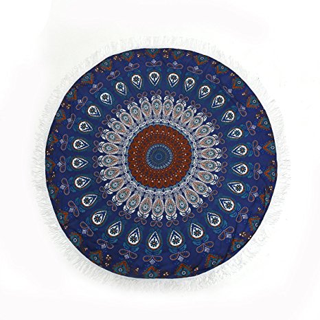 OUTERDO Round Mandala Tapestry Indian Wall Hanging Beach Throw Towel Yoga Mat Sunscreen Shawl Wrap Skirt Tassels Cotton Thin Beach Towel