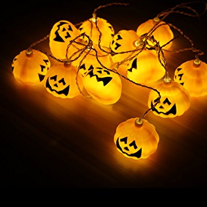 GiBot Halloween Pumpkin Lights Lanterns, 12 LED 10 feet Battery Powered Pumpkin String Lights 3D Jack o Lantern Halloween Pumpkin Lights Decor for Indoor Outdoor Party Ideas, Orange