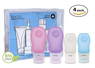 SALE: Leak Proof Travel Bottles, Squeezable and Refillable TSA Approved Travel Size Accessories for Carry On Luggage - Perfect Containers for Liquid Toiletries - 4 Pack (2 Small, 2 Medium)