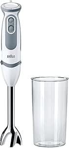 Braun Minipimer MultiQuick 5 Vario MQ5200 Frullatore ad Immersione, 21 Velocità, Tecnologia Tedesca, Preciso e Potente, Impugnatura Ergonomica, Dotato Bicchiere da 600 ml, Potenza 1000W, Bianco/Grigio