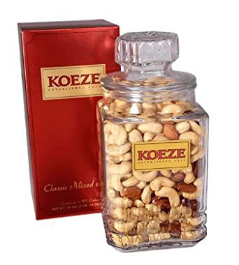 Koeze Classic Mixed Nuts - 30 oz. Gift Jar - Contains: Colossal Cashews, Southern Pecans and California Almonds