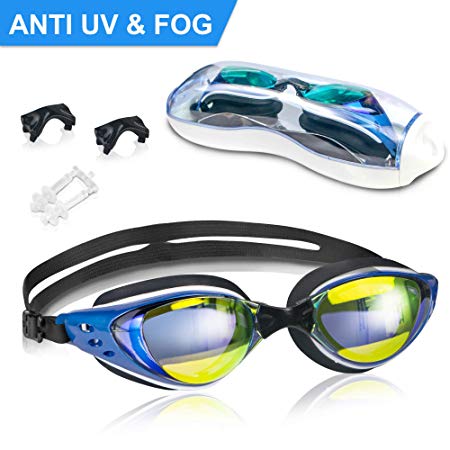 ARTEESOL Swimming Goggles,No Leaking Anti Fog Swim Goggles Crystal Clear Vision Mirrored with UV Protection,Free Protective Case and Earplug Included,for Adults and Kids(5 Colours)