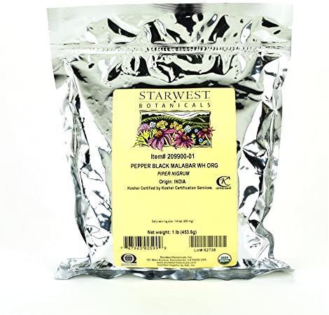 Starwest Botanicals Organic Malabar Black Pepper Whole, 1 Pound