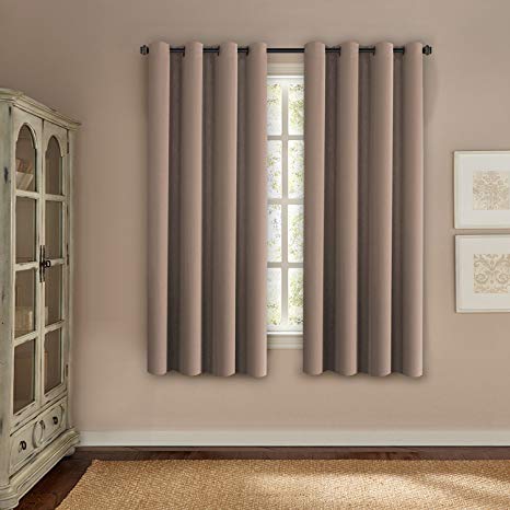 H.VERSAILTEX Blackout Winter Curtain Room Darkening Thermal Insulated Grommet Small Curtain Living Room,Warm Taupe,52x63-inch,Set of 1